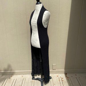 Vintage Open Crochet Boho Long Sweater Vest Cardigan